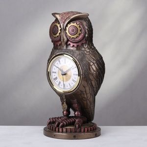 Owl Clock Figurine Table Decor